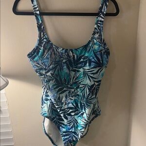 OP Women's One-Piece Swimsuit in Teal and Navy Leaf Print
